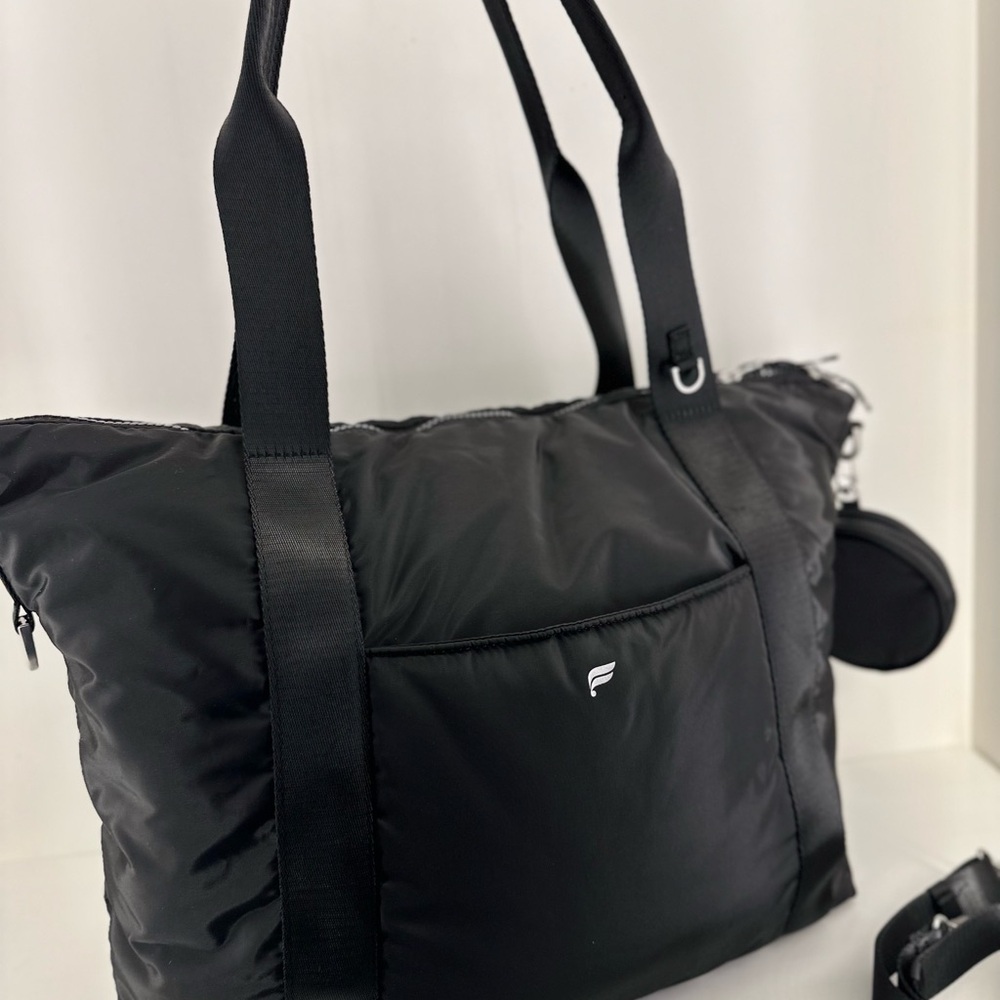 Fabletics Black Tote Bag w/ Round Pouch and Shoulder Strap